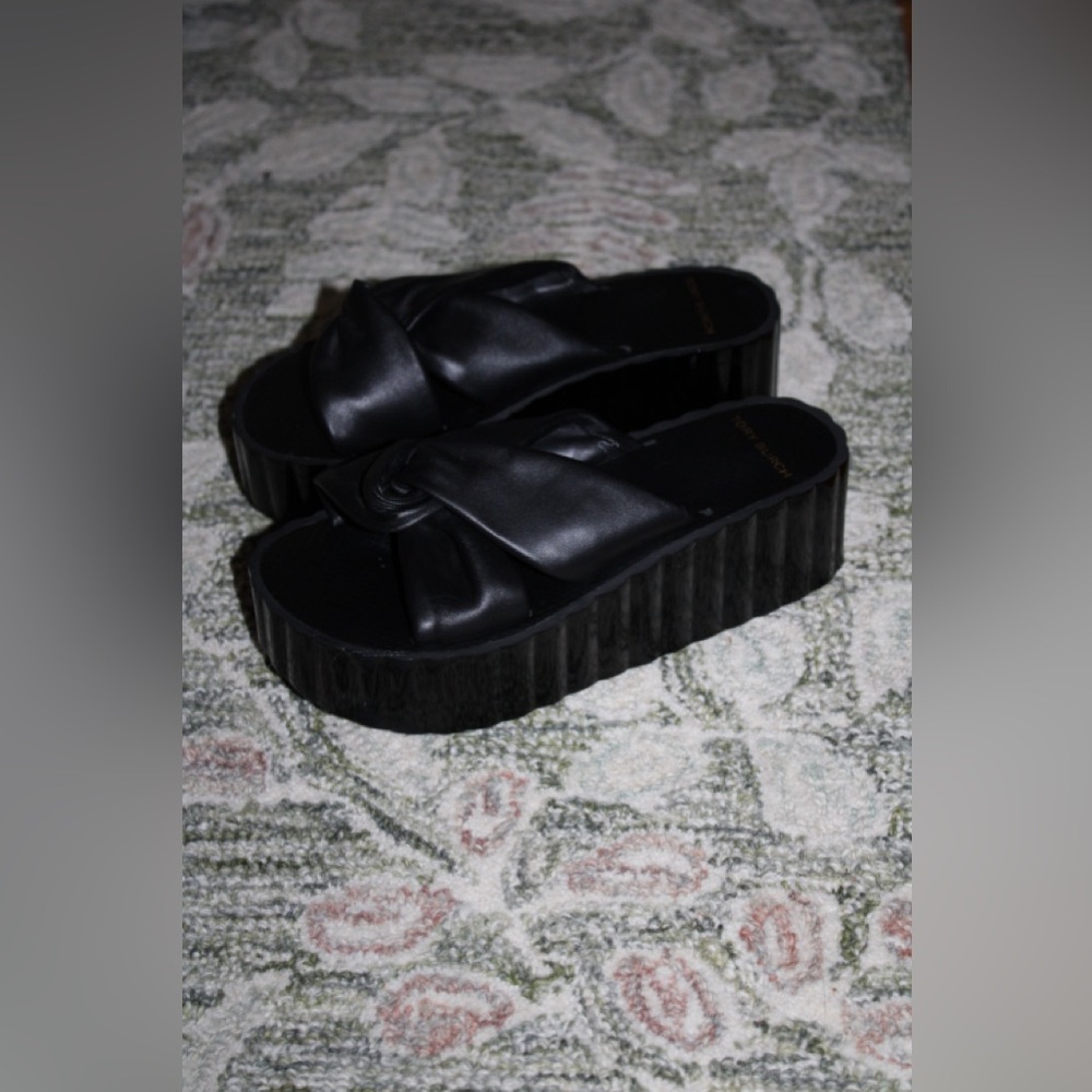 Tory Burch Black Platform Knotted Slide Sandals